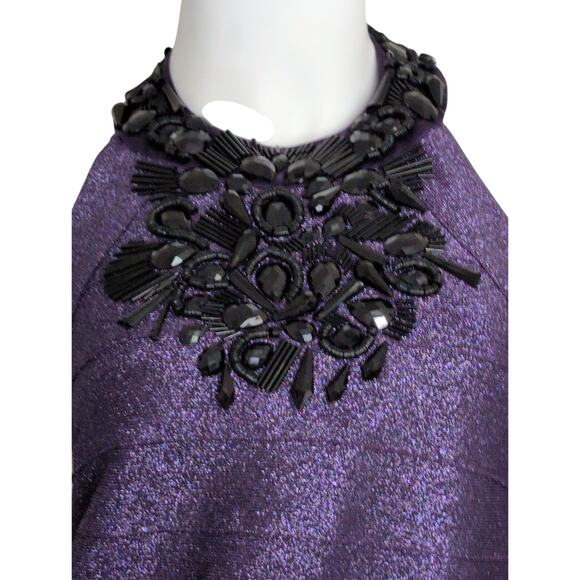 Carmen Marc Valvo Purple Beaded Bandage Dress Small Cocktail Evening Party Glam - Picture 3 of 6